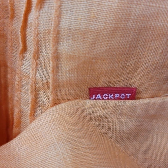 Linen SS Tie Waist Blouse Orange Light Pleated V-Neck Tunic SZ 2 - Picture 7 of 9